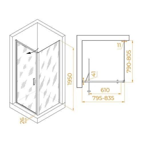 Душевой уголок RGW Stilvoll 80x80 703213588-11, 16152088-01 профиль цвет Хром стекло прозрачное
