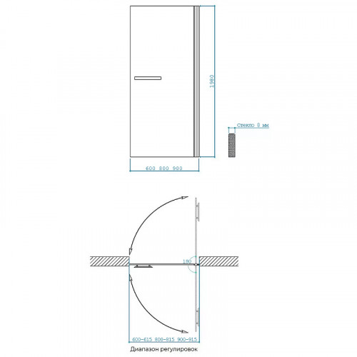 Душевая дверь Maybah Glass MGD-447-5 800x1980 на монопетле Хром матовый стекло прозрачное