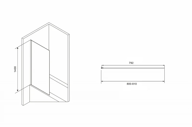 Шторка на ванну Abber Immer Offen 80x140 AG71080B профиль Черный стекло прозрачное