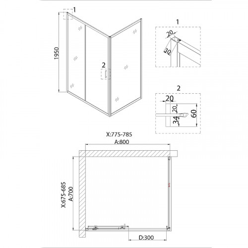 Душевая стенка Niagara Nova 70 NG-A70 профиль Хром стекло прозрачное