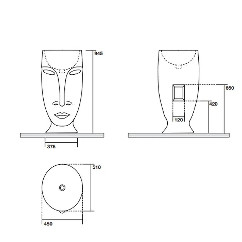 Раковина Kerasan Artwork Moloco 45 474001 Белая фаянс напольный