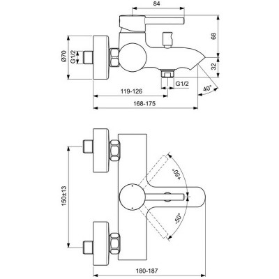 Смеситель для ванны Ideal Standard Ceraline BC199U5 Белый матовый латунь на стену