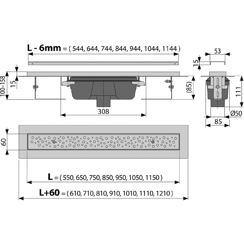 Душевой лоток Alcaplast Antivandal APZ1011-1050L с решеткой Хром
