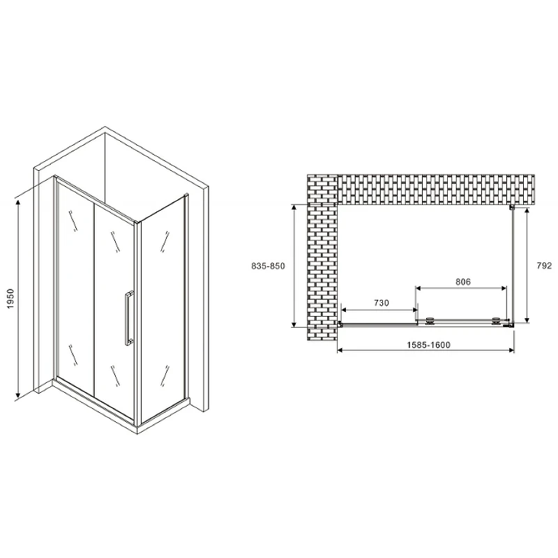 Душевой уголок Abber Schwarzer Diamant 160x85 AG30160BH-S85B профиль Черный стекло прозрачное