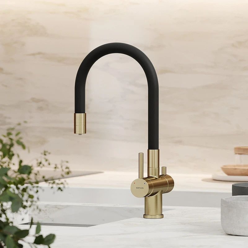 Смеситель для кухни Sancos Lucia SC4004BG Золото брашированное Черный латунь
