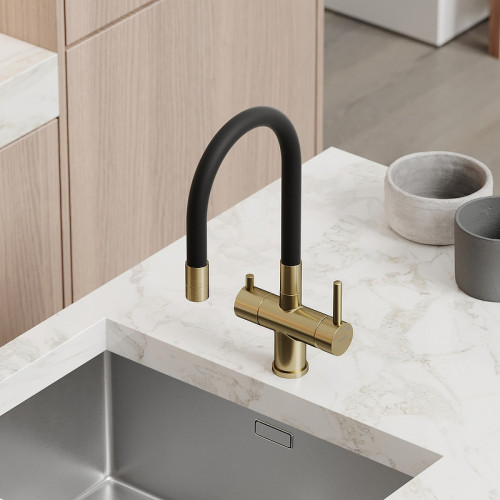 Смеситель для кухни Sancos Lucia SC4004BG Золото брашированное Черный латунь