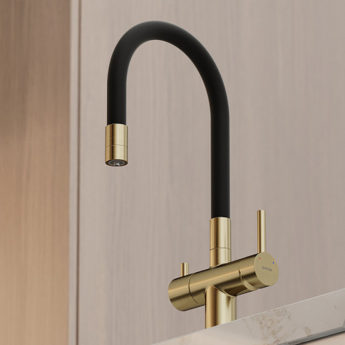 Смеситель для кухни Sancos Lucia SC4004BG Золото брашированное Черный латунь