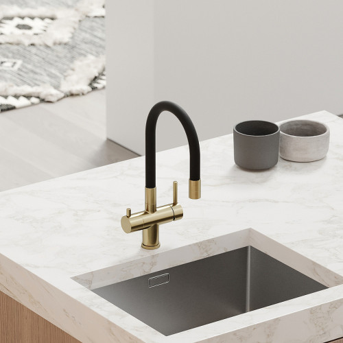 Смеситель для кухни Sancos Lucia SC4004BG Золото брашированное Черный латунь