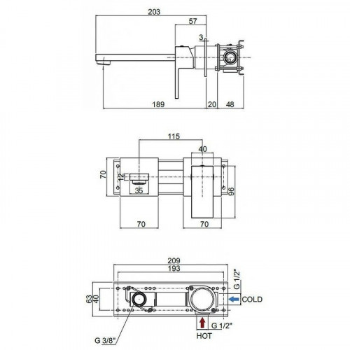 Смеситель для раковины Cezares UNIKA-BLI2-03/24 Золото 24 карат латунь встраиваемый