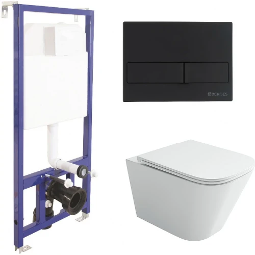 Комплект унитаза Ceramicanova Union CN4009T с инсталляцией Berges Novum L5 040215 с сиденьем Микролифт и Черной матовой клавишей смыва фарфор подвесной