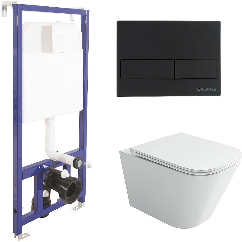 Комплект унитаза Ceramicanova Union CN4009T с инсталляцией Berges Novum L5 040215 с сиденьем Микролифт и Черной матовой клавишей смыва фарфор подвесной