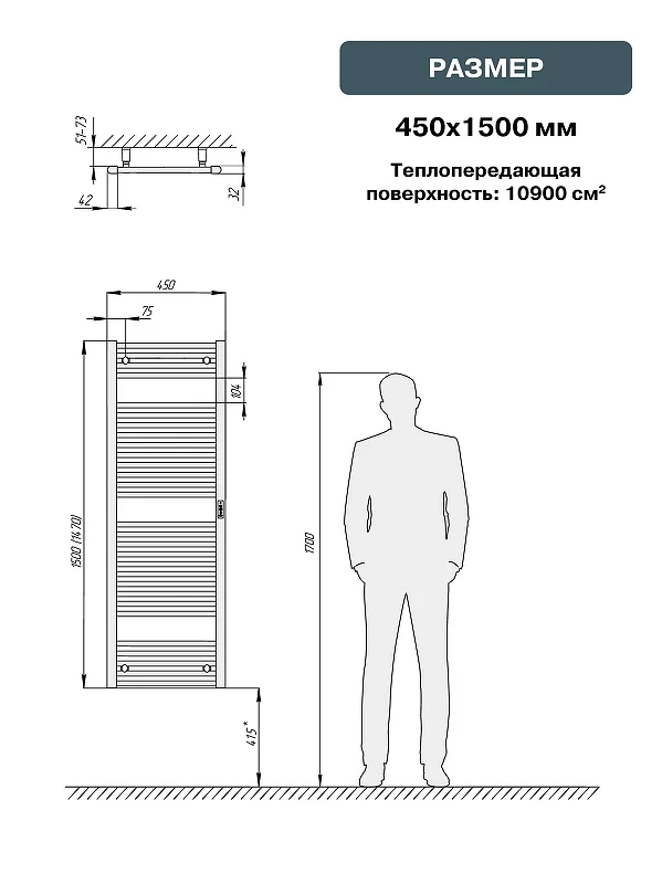 Электрический полотенцесушитель Rifar D-line 1500х450 DL-150-45-BM цвет Черный янтарь матовый