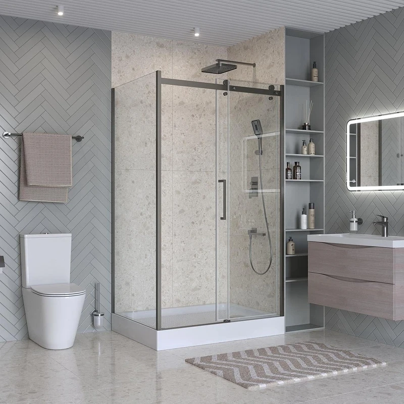 Душевой уголок BelBagno Marino 2 120x90 MARINO-2-AH-1-120/90-C-GM профиль Оружейная сталь стекло прозрачное