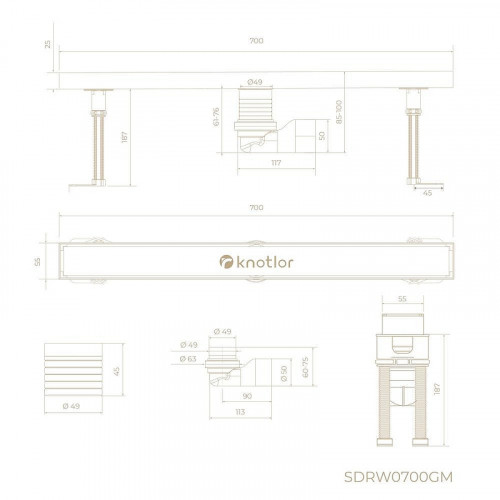 Душевой лоток Knotlor Земля 70 SDRW0700GM с решеткой цвет Вороненая сталь