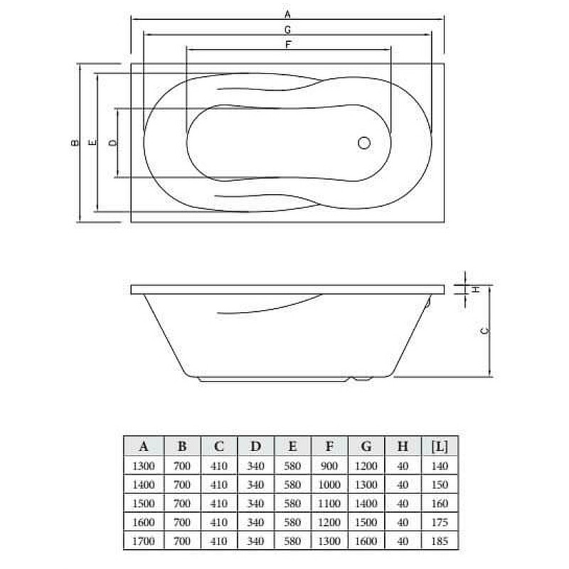 Акриловая ванна C-Bath Vesta 170x70 CBQ005005 без гидромассажа