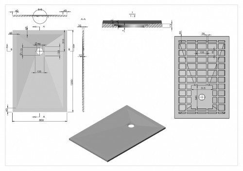 Душевой поддон из искусственного камня Esbano Flat ESP-FT128A 120x80 ESPFT128A цвет Антрацит