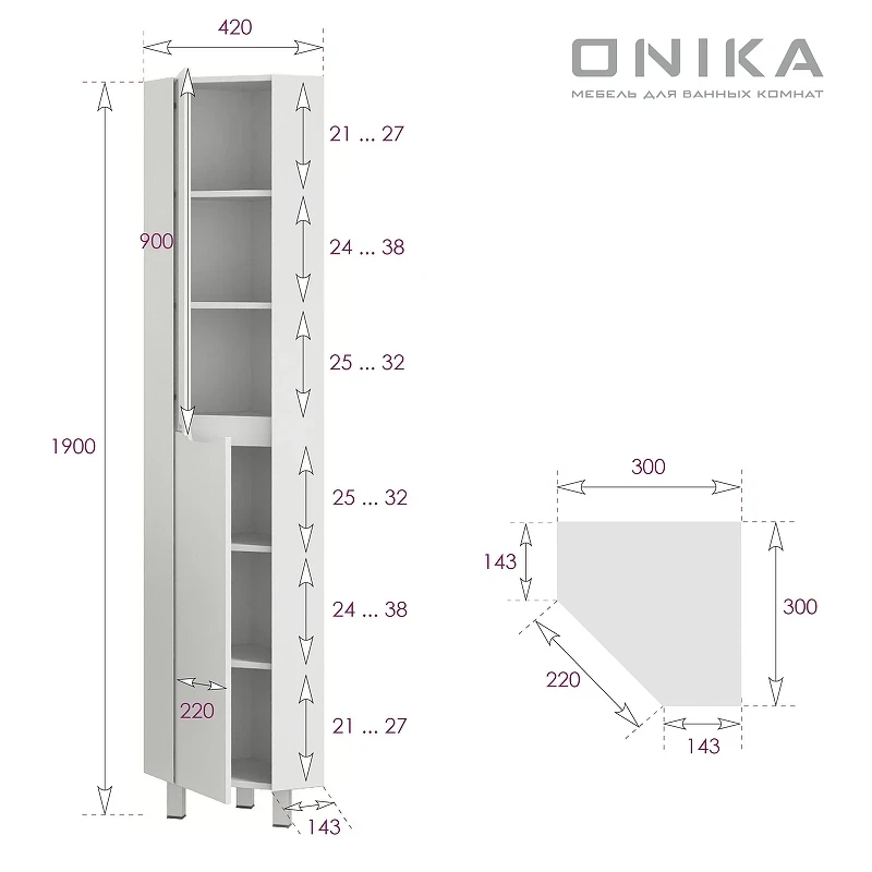 Шкаф пенал Onika Айленд 30 403082 угловой цвет Белый