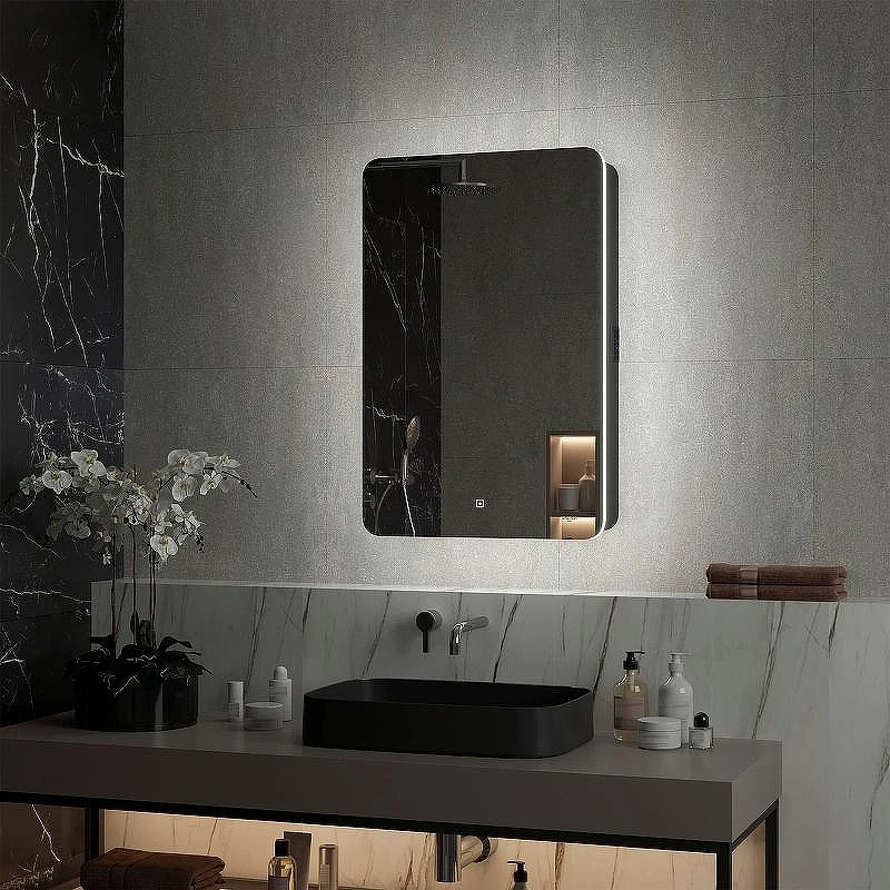 Зеркальный шкаф Reflexion Black 560х850 RF2001BL с подсветкой Черный матовый