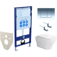 Комплект унитаза с инсталляцией Aquatek Set Aquatek Амадео-010 4в1 с сиденьем Микролифт и клавишей смыва Хром глянцевый фарфор подвесной