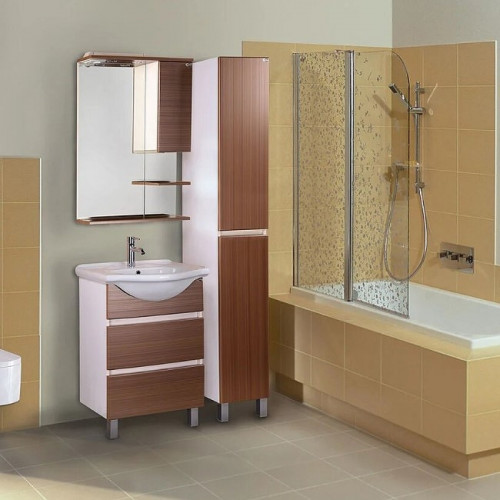 Зеркало со шкафом Onika Элита 60.01 R 206024 с подсветкой Штрокс коричневый Белый МДФ / ЛДСП, стекло