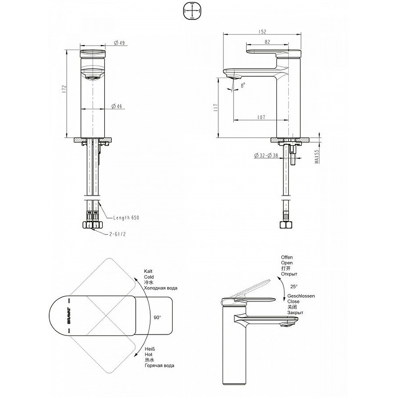 Смеситель для раковины Bravat Eddie F1369402BW-ENG Черный матовый латунь