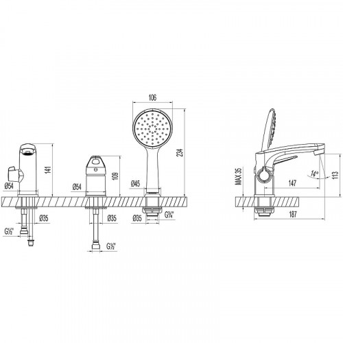 Смеситель на борт ванны Lemark Luna LM4147C цвет Хром