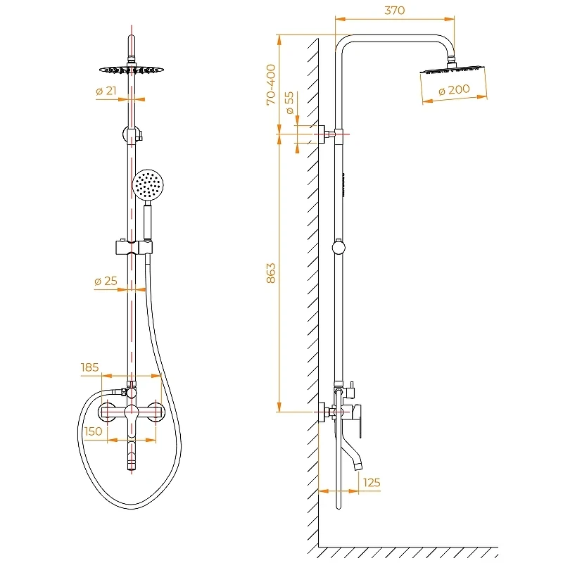 Душевая система RGW Shower Panels SP-24 59140124-13 Хром латунь на стену