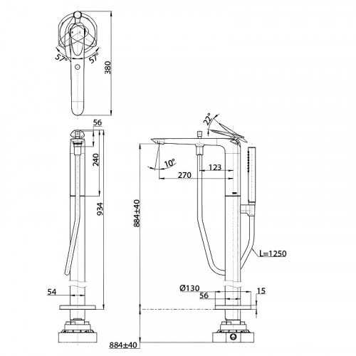 Смеситель для ванны Toto ZA TBP03301R Хром на пол