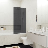 Шторка на ванну Maybah Glass MGV-89-1у 900x1400 в узком профиле Белый стекло графитовое матовое