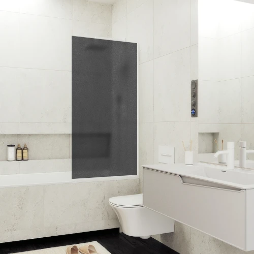 Шторка на ванну Maybah Glass MGV-89-1у 900x1400 в узком профиле Белый стекло графитовое матовое