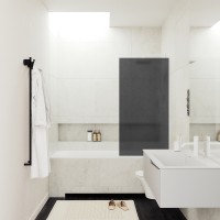 Шторка на ванну Maybah Glass MGV-89-1у 900x1400 в узком профиле Белый стекло графитовое матовое