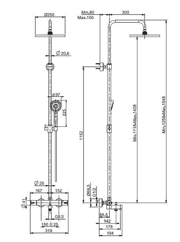 Душевая система Fima Carlo Frattini Shower column F3154/RP259CR с термостатом цвет Хром