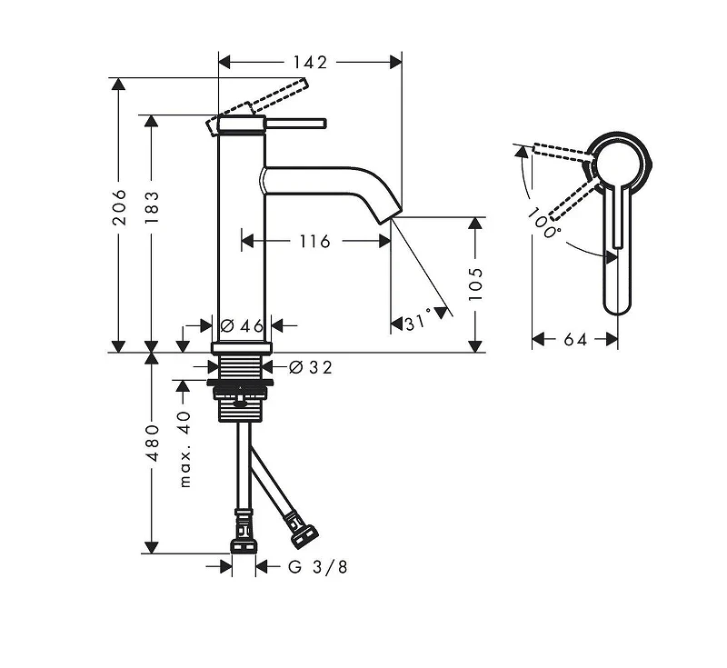 Смеситель для раковины Hansgrohe Tecturis S 73312670 цвет Черный матовый