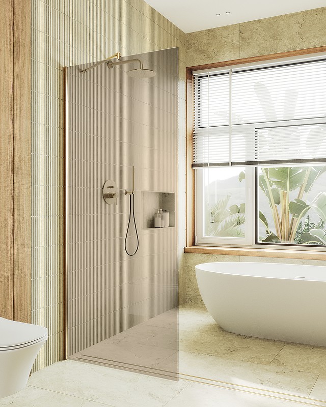 Душевая перегородка Maybah Glass MGD-702-3ш 690x1950 в широком профиле Золото стекло бронзовое