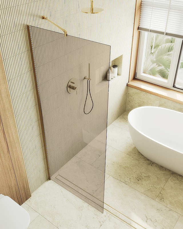 Душевая перегородка Maybah Glass MGD-702-3ш 690x1950 в широком профиле Золото стекло бронзовое