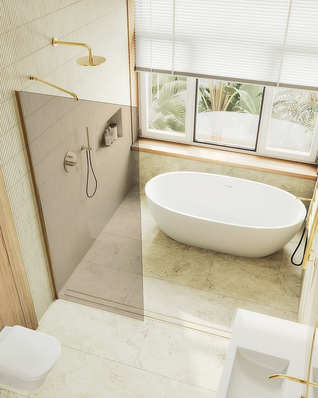 Душевая перегородка Maybah Glass MGD-702-3ш 690x1950 в широком профиле Золото стекло бронзовое