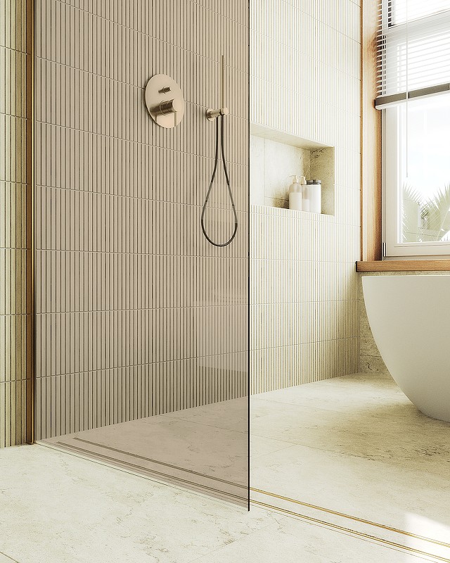 Душевая перегородка Maybah Glass MGD-702-3ш 690x1950 в широком профиле Золото стекло бронзовое