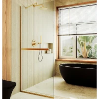Душевая перегородка Maybah Glass MGD-708-3у 1090x1950 в узком профиле Золото стекло прозрачное