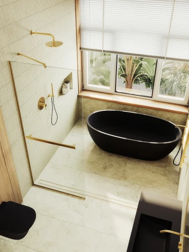 Душевая перегородка Maybah Glass MGD-708-3у 1090x1950 в узком профиле Золото стекло прозрачное
