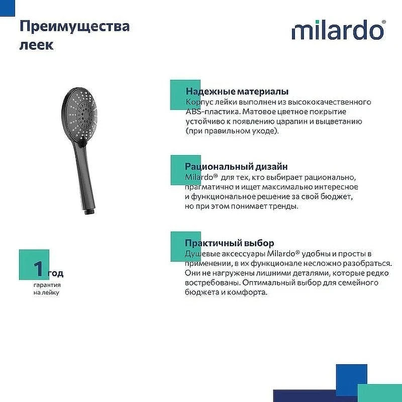 Ручной душ Milardo Ideal Spa 5F ILS5FBRM18 Черный матовый