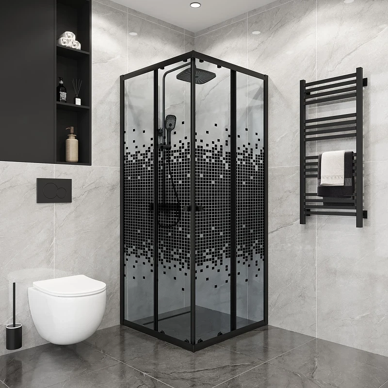 Душевой уголок Niagara Eco 100х100 NG-1010-14QBLACK профиль Черный матовый стекло прозрачное с рисунком