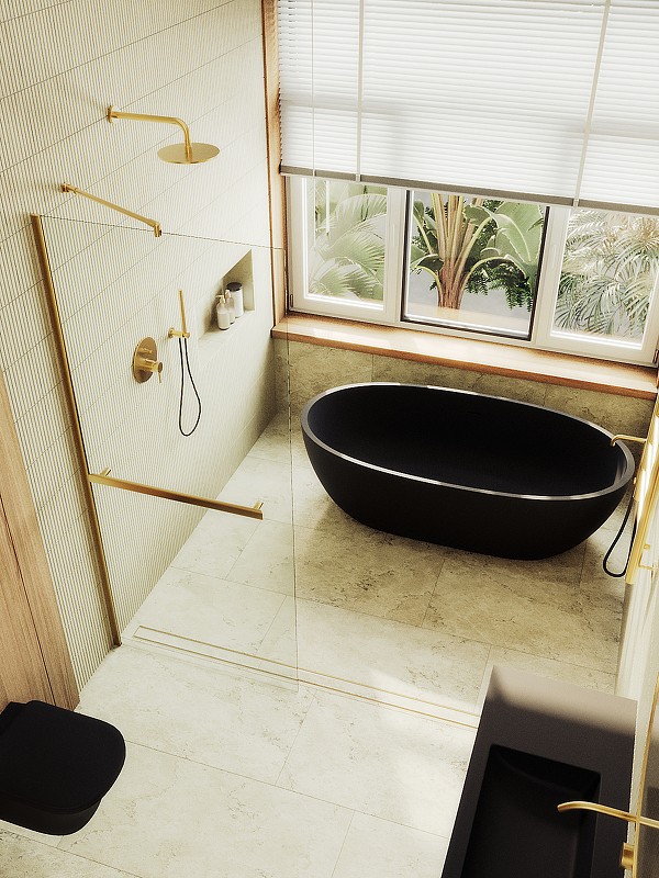 Душевая перегородка Maybah Glass MGD-726-3ш 790x1950 в широком профиле Золото стекло прозрачное