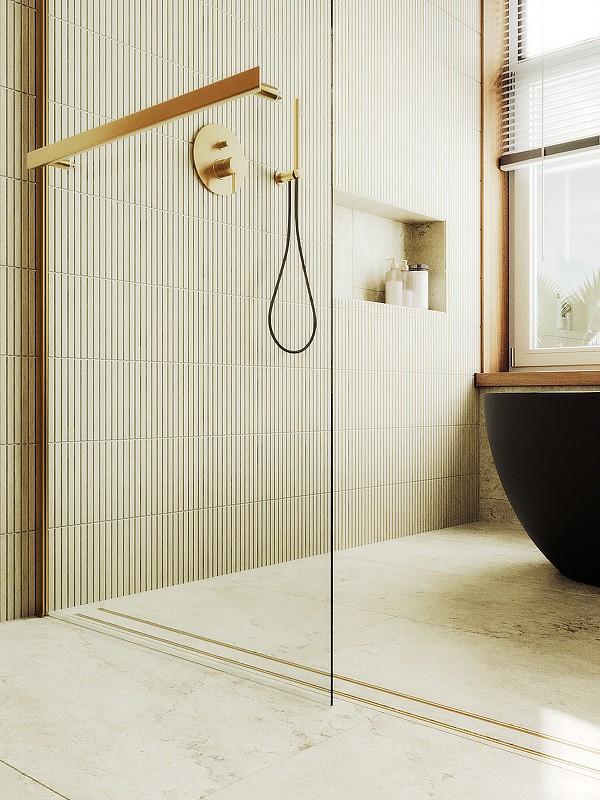 Душевая перегородка Maybah Glass MGD-726-3ш 790x1950 в широком профиле Золото стекло прозрачное