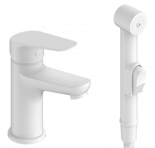 Смеситель для раковины ESKO Kazan White KZ27HW с гигиеническим душем цвет Белый матовый