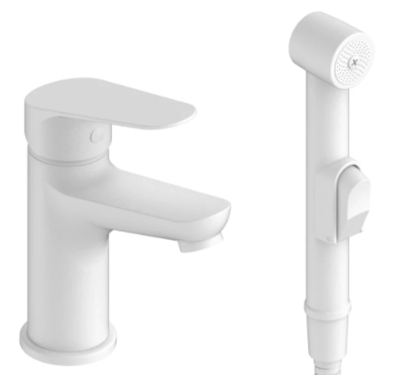 Смеситель для раковины ESKO Kazan White KZ27HW с гигиеническим душем цвет Белый матовый