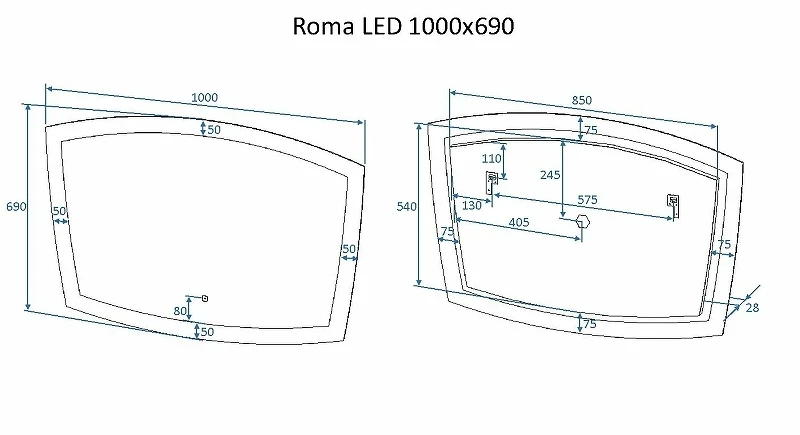 Зеркало Art&Max Roma AM-Rom-1000-700-DS-F с подсветкой с сенсорным выключателем стекло