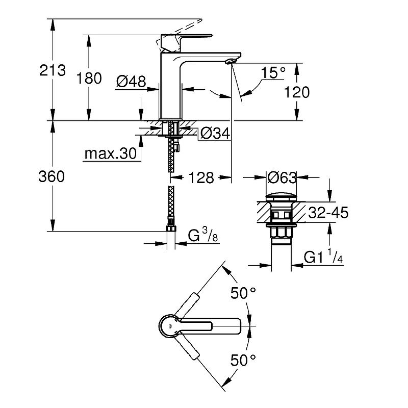 Смеситель для раковины Grohe Lineare New 23106001 Хром латунь