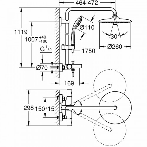 Душевая система Grohe Euphoria 260 26114002 с термостатом Хром латунь на стену