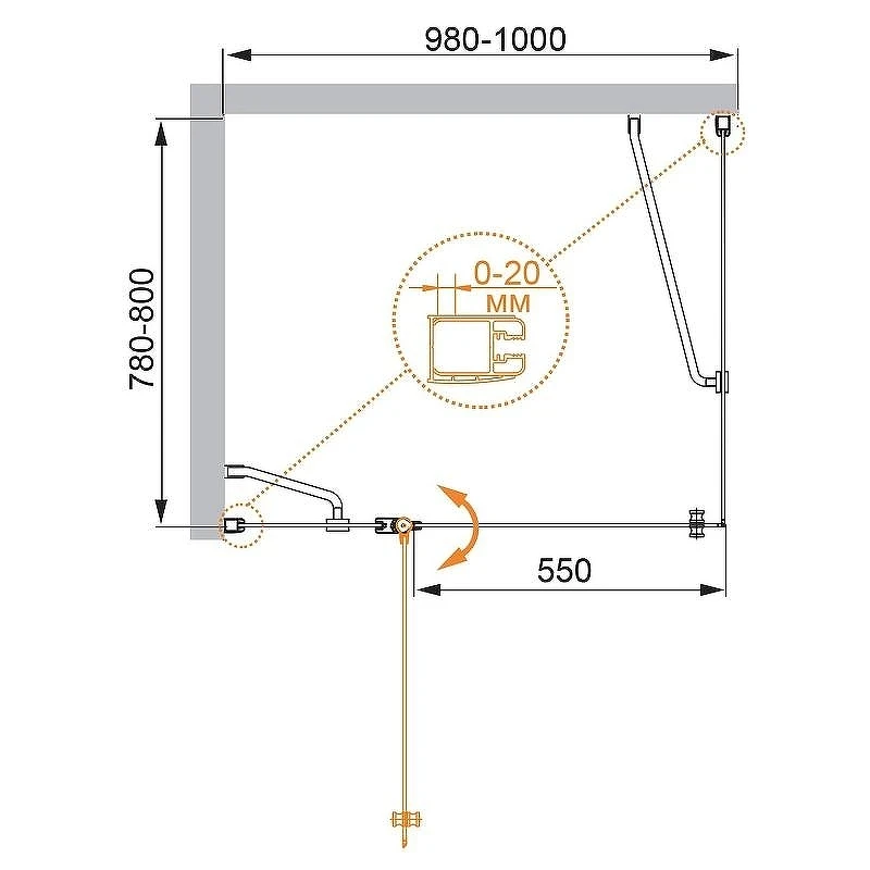 Душевой уголок Cezares Elena 100x80 ELENA-W-AH-1-100/80-C-Cr профиль Хром стекло прозрачное