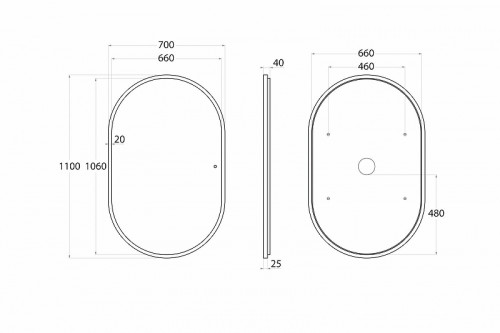 Зеркало Art&Max Bari AM-Bar-700-1100-DS-F с подсветкой с сенсорным выключателем Графит матовый МДФ / ЛДСП, стекло